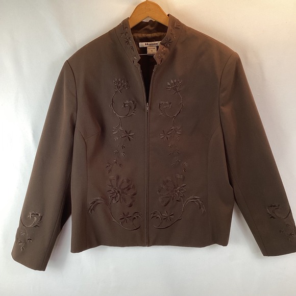 Nygard Collection Petite Brown Embroidered Zip Front Jacket Coat - Picture 1 of 6